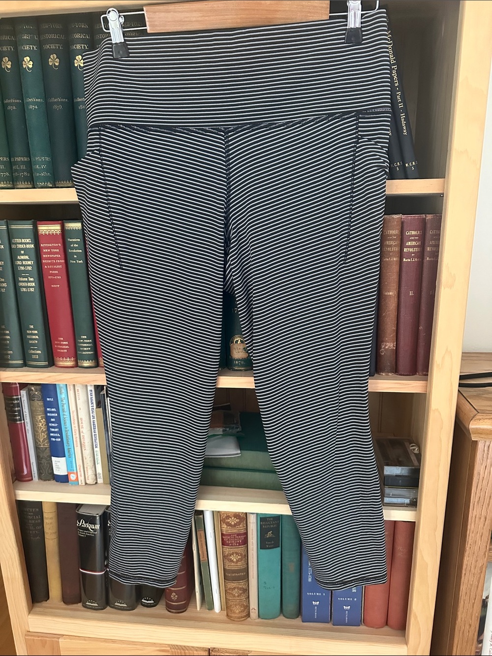 Athleta Black & White Striped High-Rise Crop Leggings
